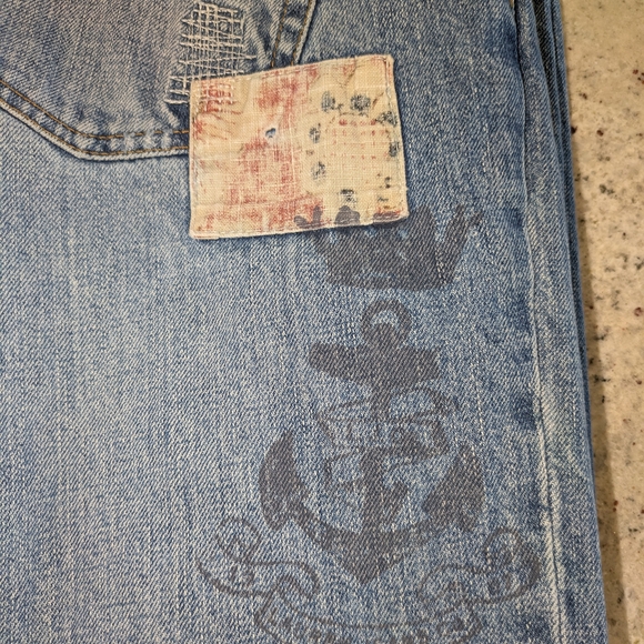 LRL Ralph Lauren Patchwork Straight Wide Leg Jeans Size 10 Vintage Distressed - Picture 16 of 16